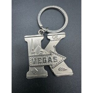 Las Vegas Metal Souvenir Keychain Silver Tone‎ Letter K Vegas Sign Design